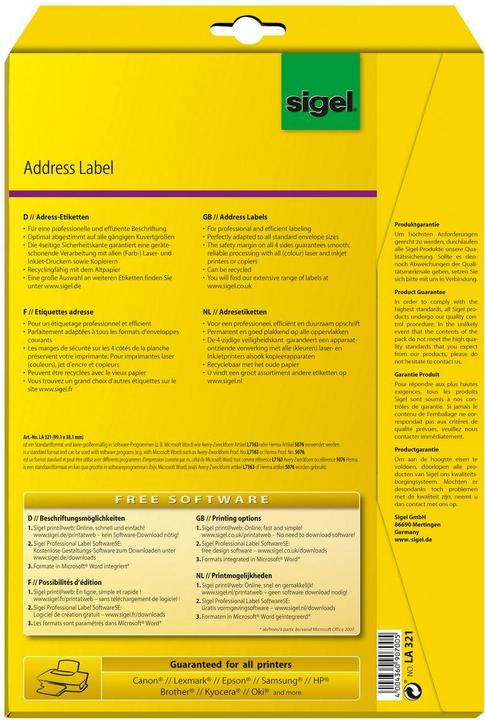 Actual product image Sigel Address labels