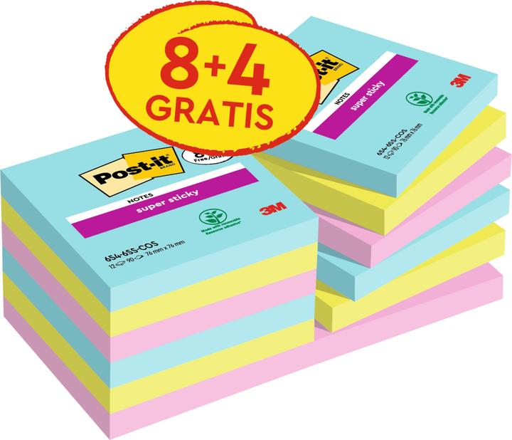 Produktbild Post-it Super Sticky Cosmic 8 + 4 (76 x 76 mm)