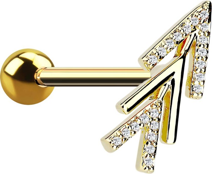 Immagine prodotto Star Piercing Micro Barbell 14k vergoldet dreifach Pfeil mit Kristallen (Acciaio chirurgico 316L, Ottone)