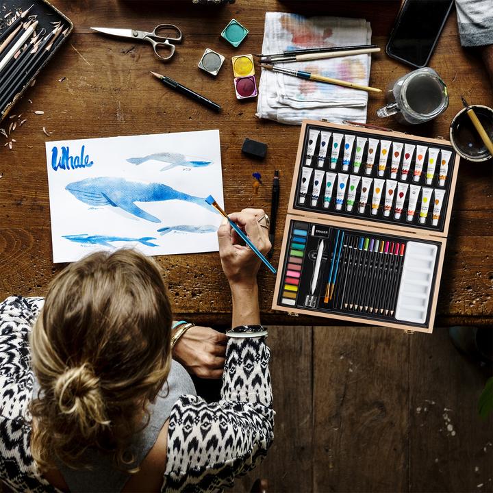 Immagine prodotto Relaxdays Valigetta con kit da pittura e disegno (Marrone chiaro, 56 x)