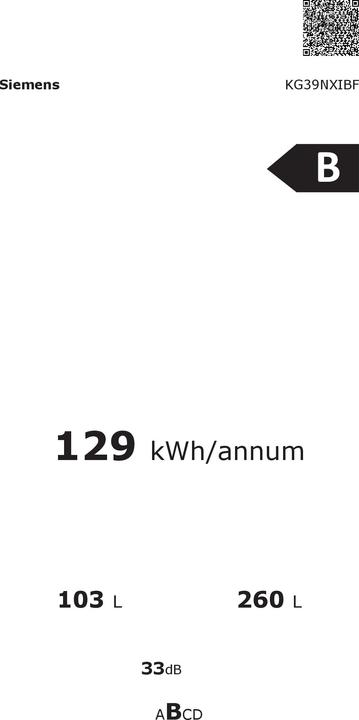 Etichetta energetica Siemens KG39NXIBF (363 l)