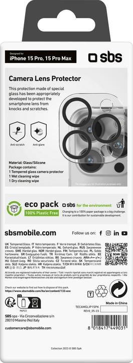 Image du produit SBS Verre SP Lentille de la caméra iPhone 15 Pro/15 Pro Max (1 pcs, Apple iPhone 15 Pro, Apple iPhone 15 Pro Max)