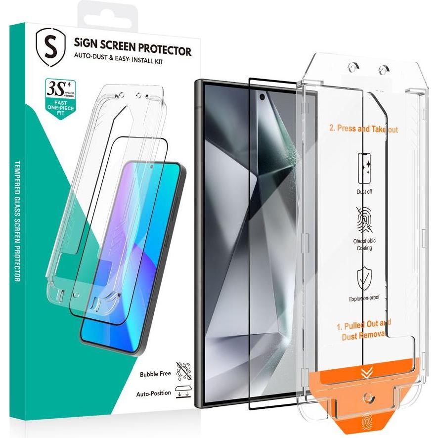 SIGN Protezione dello schermo full cover per Samsung Galaxy S24 Ultra + telaio di montaggio (Samsung Galaxy S24 Ultra), Pellicola protettiva smartphon