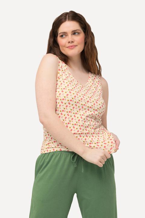 Image du produit Ulla Popken Débardeurs en lot de 2, fleurs/uni. Avec col V, sans manches (46, 48)