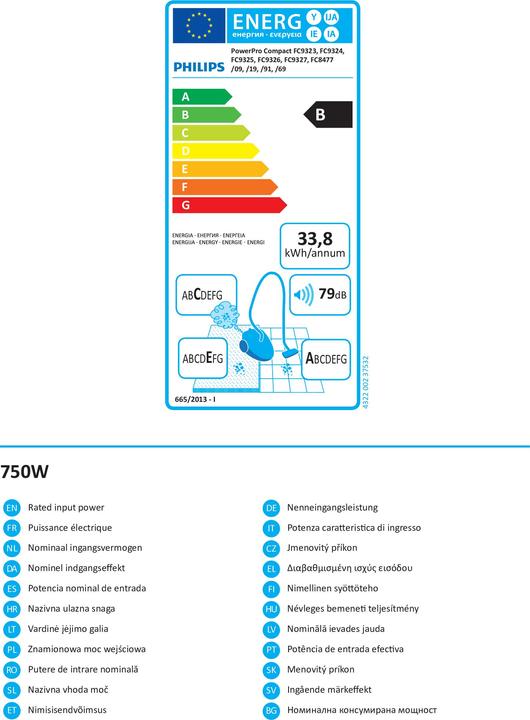 Energie-Label Philips FC8477/19 PowerPro COMPACT