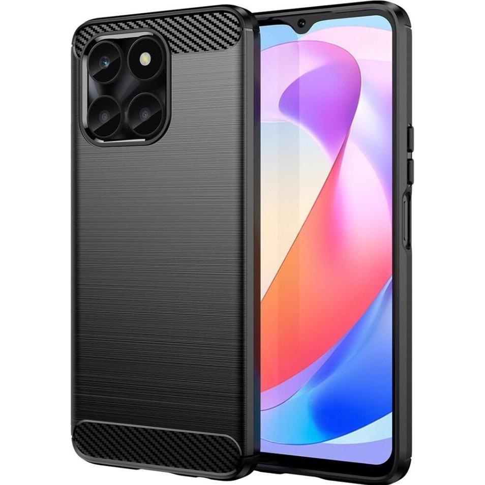 Screenguard Honor X6a Hülle Carbon Brushed Soft TPU (Honor X6a), Smartphone Hülle, Schwarz