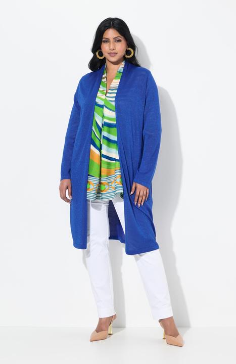 Produktbild Ulla Popken Long-Strickjacke, offene Form, V-Ausschnitt, Stehkragen (58)