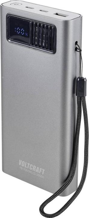Produktbild Voltcraft PB PD65WLCD-20000 Powerbank 20000 mAh Fast Charge, Power Delivery 2.0 LiPo Grau (metallic (20000 mAh, 74 Wh)