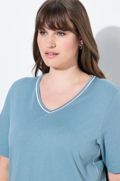 Produktbild Ulla Popken Pyjama, Piping, V-Ausschnitt, Halbarm, Stickerei (62)