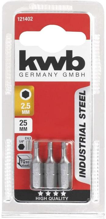 Produktbild kwb Bit-Set 1/4 Sechskant 3-teilig (Innensechskant)