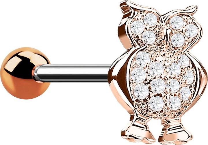 Immagine prodotto Star Piercing Micro Barbell rosegold Eule mit Kristallen (Ottone, Acciaio chirurgico 316L)