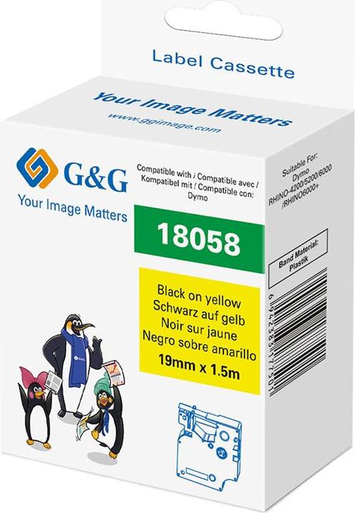 Actual product image G&G Schriftband Polyolefin Bandfarbe: Gelb Schriftfarbe: Schwarz 19 mm 1.5 m (1.90 cm, Black, Yellow)