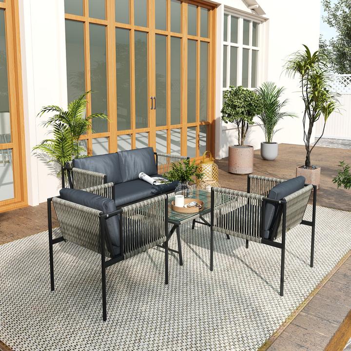Actual product image Outsunny Rattan Gartenmöbel-Set Stahl, PE-Rattan Grau