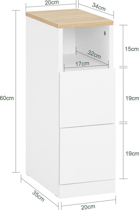 Produktbild SoBuy Nachttisch mit 2 Schubladen (20 x 60 x 35 cm)