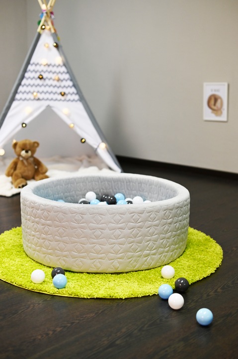 Actual product image Knorrtoys Ball pool soft - "Cosy geo grey" - 300 balls cream/grey/lightblue (approx. 6cm diameter)