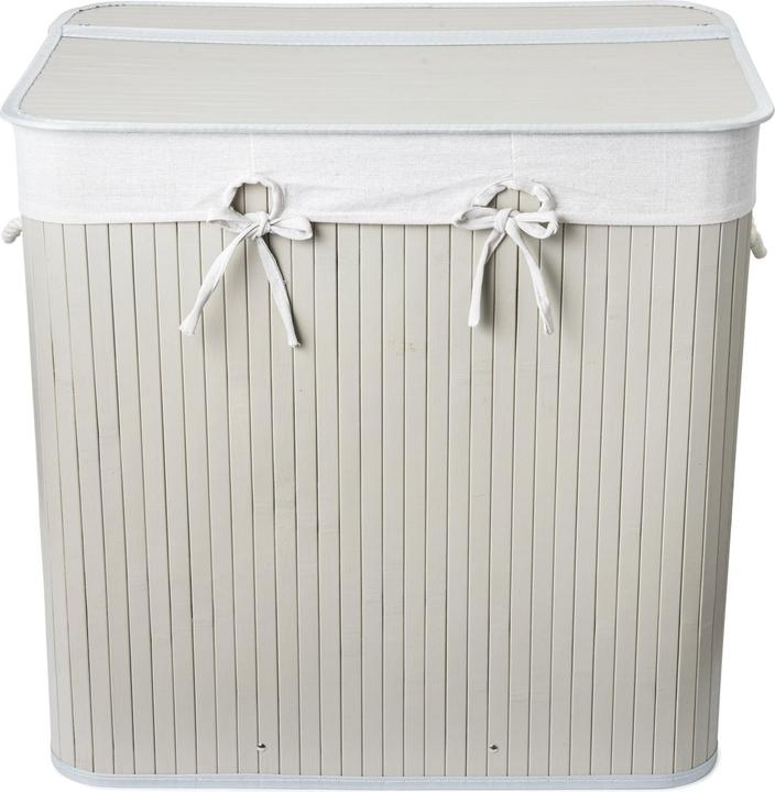 Productafbeelding Noris Nordis - Bamboo Laundry Basket with 3 Compartments - Grey - 60 x 40 x 60 cm (144 l)