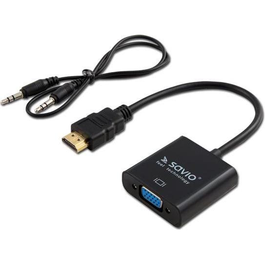 Savio CL-23/B - videoadapter - HDMI / (HDMI, VGA, 50 cm), Data + Video Adapter, Schwarz