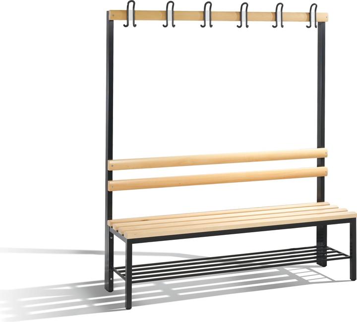Actual product image C+P BASIC cloakroom bench, single sided, hook rail, shoe rack, beech, length 1500 (150 cm, 165 cm)