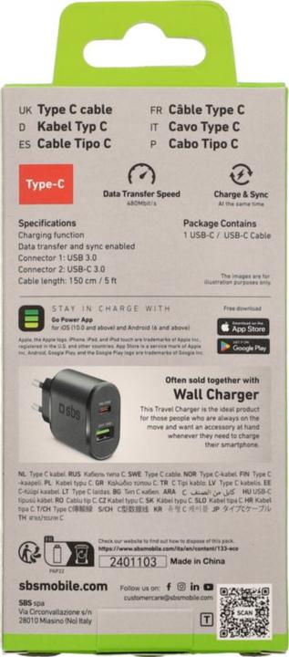 Energie-Label SBS Datenkabel USB 3.0 - Typ C (1 m, USB 3.0)
