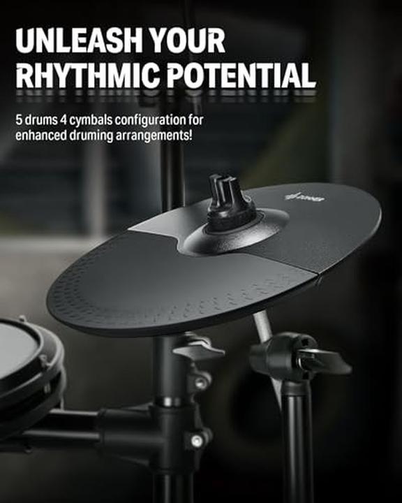 Image du produit Donner Batterie électronique silencieuse avec pads mesh, 5 pads, 4 cymbales, 450 sons, 31 kits, USB-MIDI (Batterie électronique)