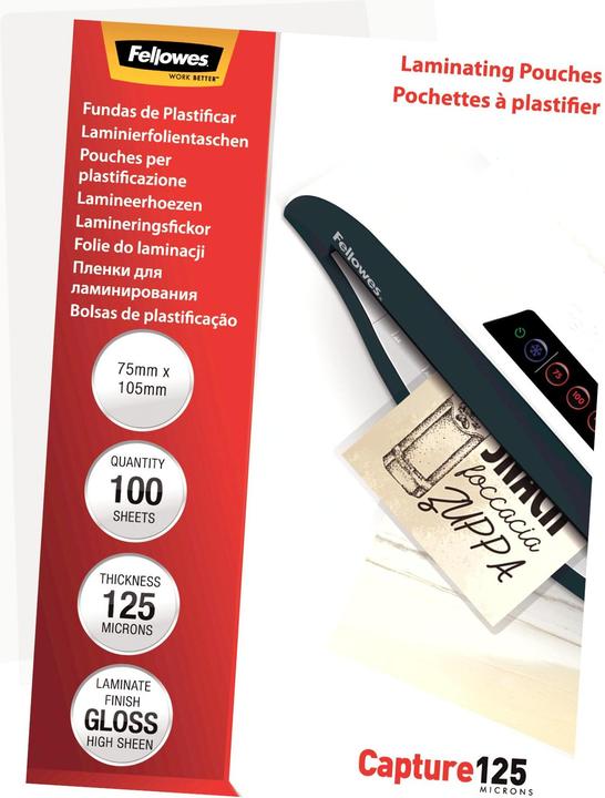 Productafbeelding Fellowes Capture 125, 75x105mm (Formaat ID-kaart, 100 Stuk, 125 µm)