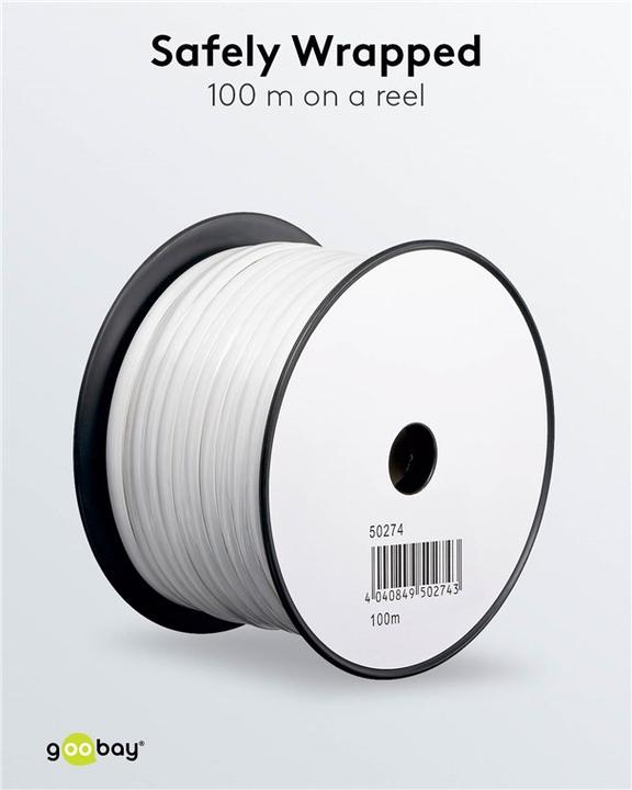Produktbild Goobay Telefonflachkabel 100 m Rolle,AWG 28,CCA (kupferkaschiertes Aluminium), Weiss