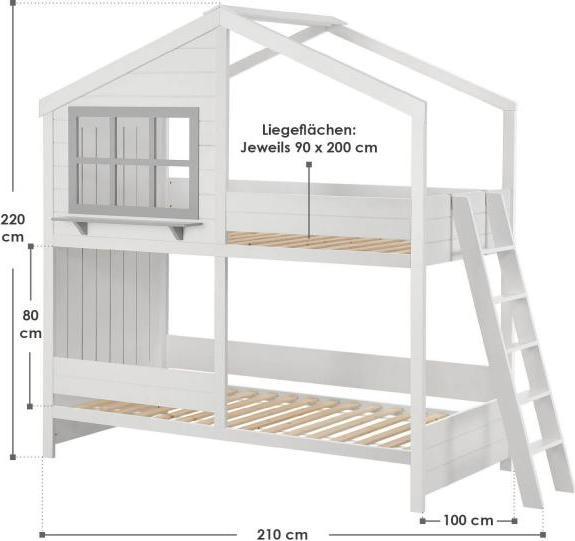 Immagine prodotto Juskys Casa dei sogni con letto a soppalco per bambini con tetto e scala (90 x 200 cm)