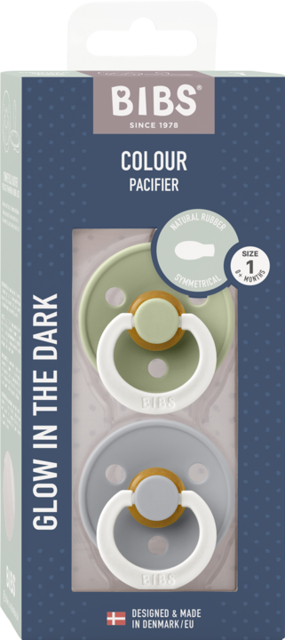 Actual product image Bibs Nuggi Colour 2 PACK Latex Symmetrical 0-6m Sage GLOW Cloud GLOW (2 x, up to 6 M.)