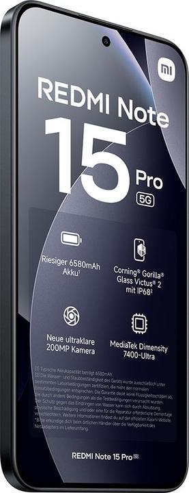 Productafbeelding Xiaomi REDMI Note 15 Pro 5G (512 GB, Black, Zwart, 6.83", Dubbele SIM, 5G)