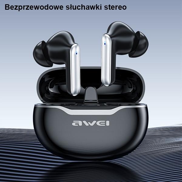 Actual product image Awei słuchawki Bluetooth 5.3 T50 TWS + stacja dokująca czarny/black (ANC, DNC, 6 h, Wireless)