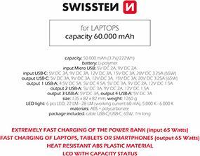 Actual product image Swissten Power Line (60000 mAh, 65 W, 222 Wh)
