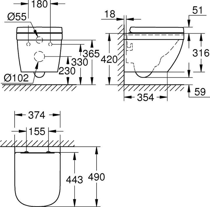 Actual product image Grohe Wall-hung WC set Euro ceramic rim flush awe