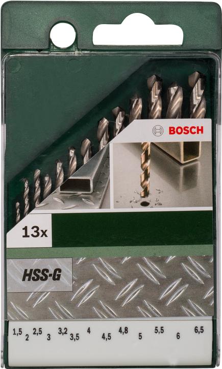 Produktbild Bosch Professional Zubehör 13tlg. Metallbohrer-Set HSS-G, DIN 338 (1.5 mm, 2 mm, 2.5 mm, 3 mm, 3.5 mm, 4 mm, 4.5 mm, 5 mm, 5.5 mm, 6 mm, 6.5 mm)