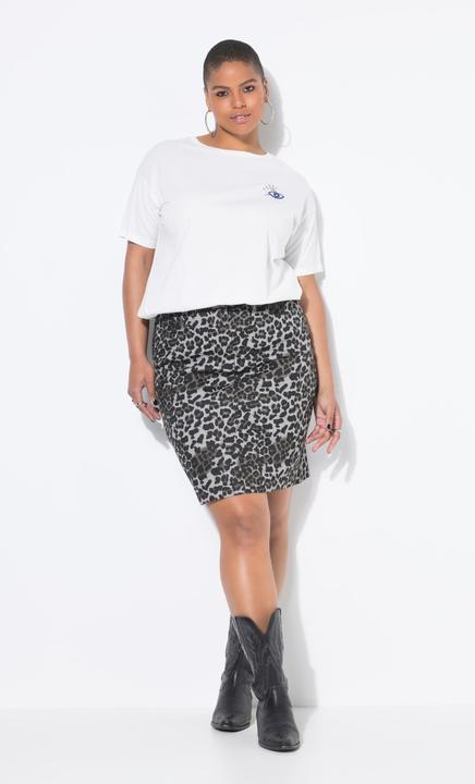 Actual product image Studio Untold Denim Leopard Print Elastic Waist Skirt (44)