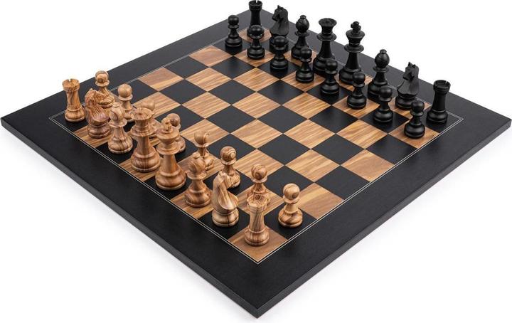 Philos Schachset - Schwarz Olive Deluxe - Feld 50 mm