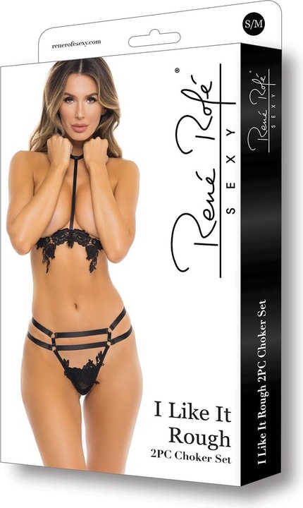 Produktbild René Rofé I Like It Rough 2teiliges BHSet mit offenen Cups Schwarz (M/L)