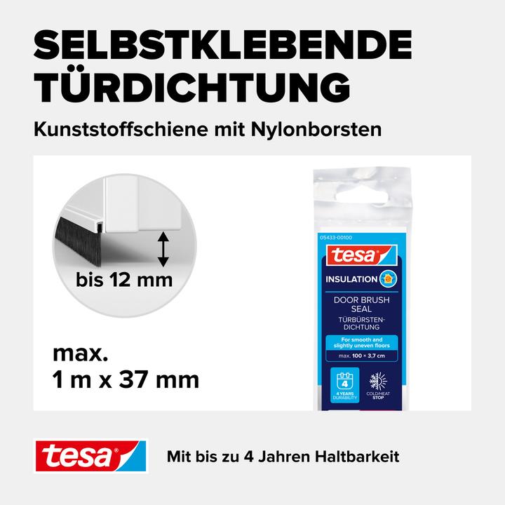 Produktbild tesa tesamoll STANDARD Türdichtschiene, selbstklebende Türdichtung für glatte Böden (0.10 kg, Weiss)
