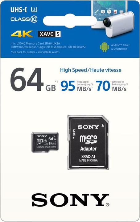Actual product image Sony microSDXC Card 64GB,, UHS-I U3 (64 GB, microSDXC, U3, UHS-I)