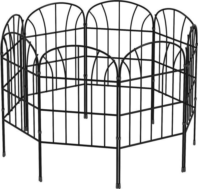 Produktbild Swisshandel24 Gartenzaun Dekorativer Metallzaun mit Fuss, 8er Set, Schwarz, 93x150cm