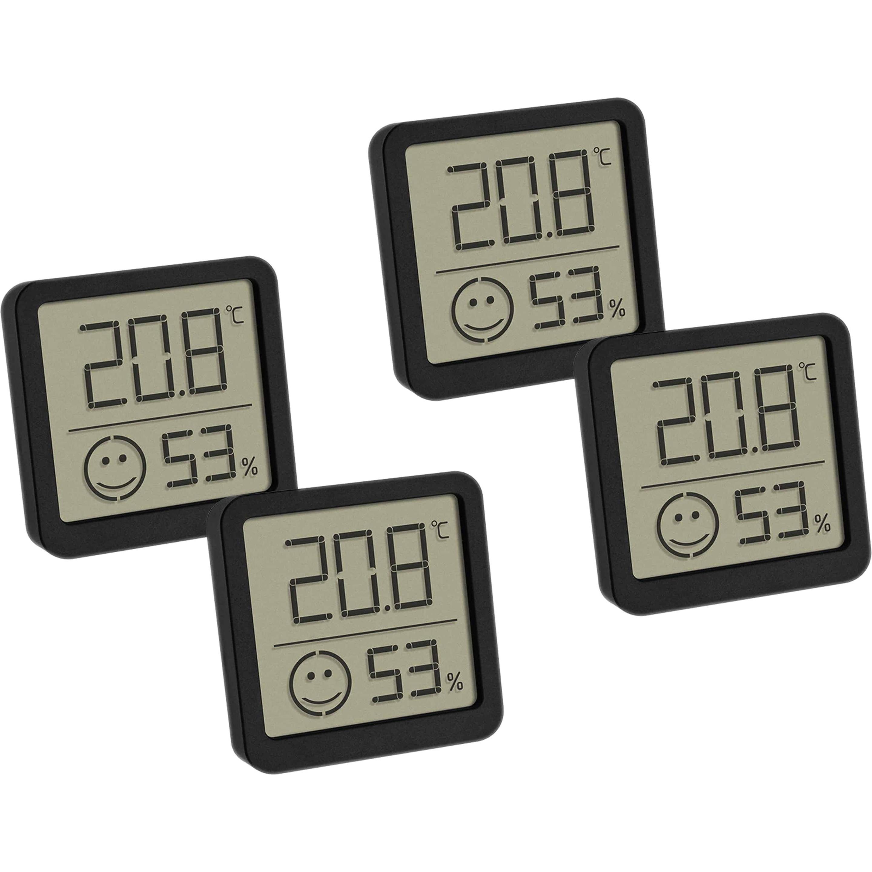 TFA Digitales Thermo-Hygrometer 30.5053.01.02, 4 Stück, schwarz, Thermometer + Hygrometer, Schwarz