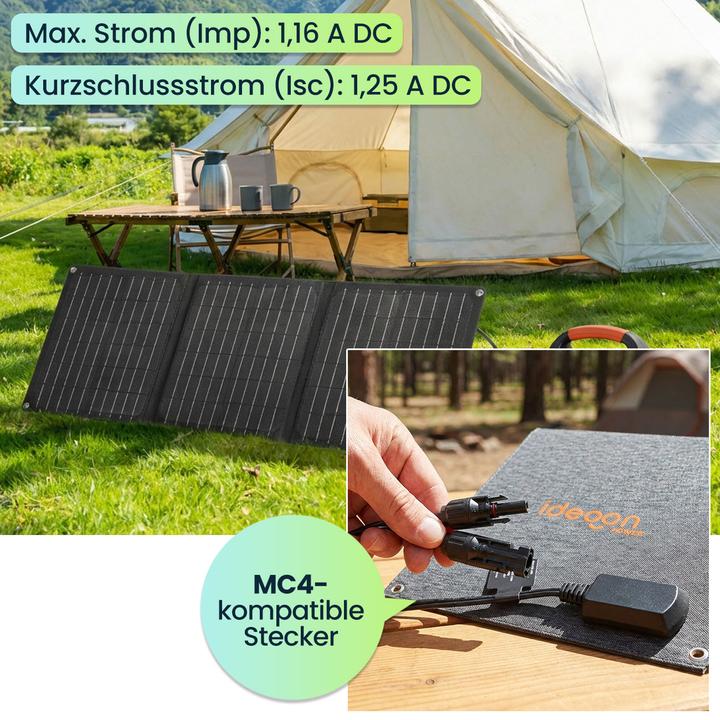 Actual product image Ideoon Faltbares Solarpanel 21W Monokristallin - Tragbares Solarladegerät IP65 mit MC4-komp. Stecker (21 W, 0.56 kg)