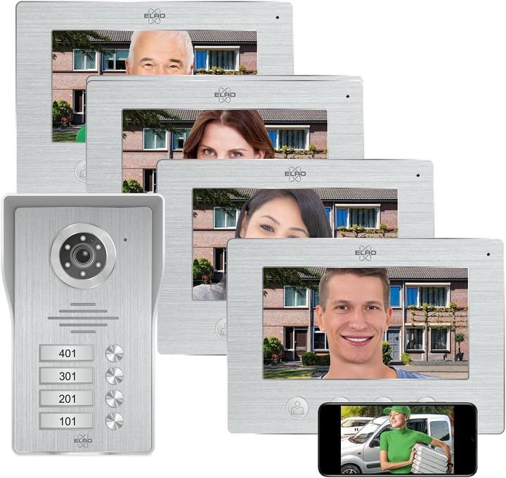Productafbeelding Elro DV477IP4 Wifi IP Video Deur Intercom - 4 Appartementen - met 4x 7 inch kleurenscherm - Kleuren
