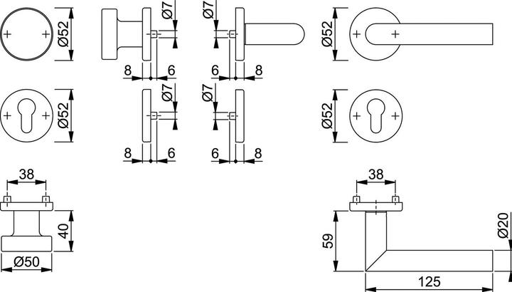 Productafbeelding Hoppe Rozetstel Amsterdam E58/42KV/42KVS/1400Z roestvrij staal F69 rondcilinder DIN links / rechts plat (Deurset)