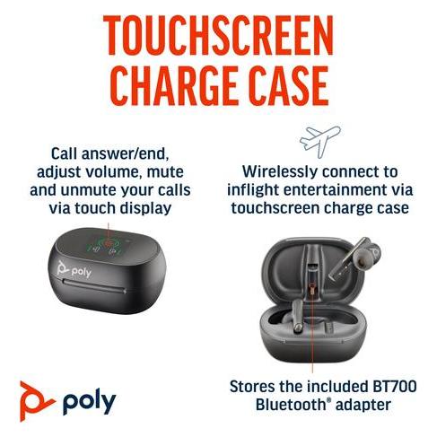 HP Poly Voyager Free 60+ UC Carbon Black Earbuds +BT700 USB-C Adapter +Touchscreen-Ladeetui (Kabello