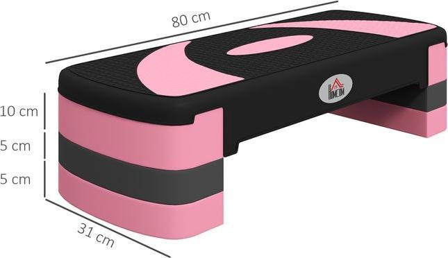 Produktbild Swisshandel24 Aerobik-Stepper, höhenverstellbar, 80x31x10/15/20cm, bis 150 kg, Schwarz/Rosa/Grau