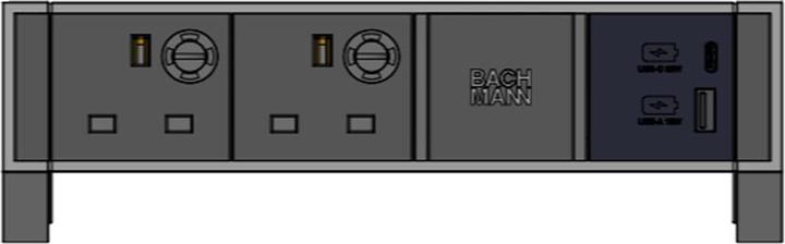 Actual product image Bachmann DESK2 2xUK 1xUSB A/C 22W 0.2m GST18 RAL9010 (2 x, BS 1363, 0.20 m)