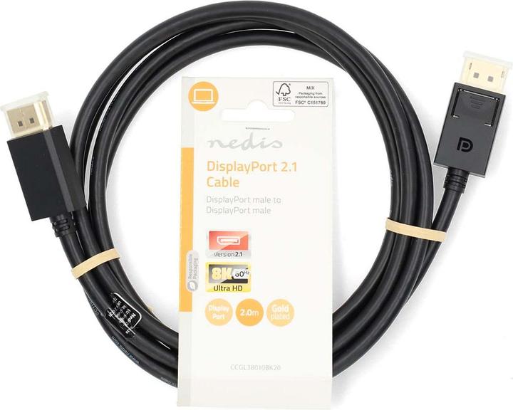 Actual product image Nedis DisplayPort cable | DisplayPort plug | DisplayPort plug | 8K@60Hz | Gold-plated | 2.00 m | (2 m, DisplayPort, 2.1)