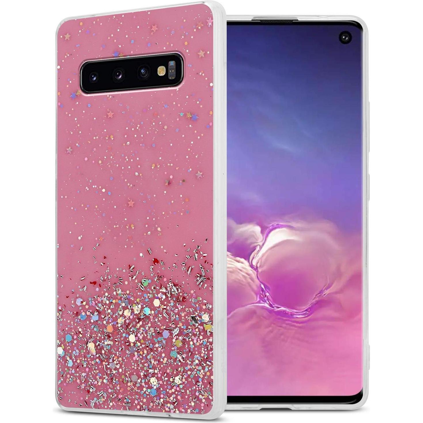 Cadorabo TPU Cover funkelnder Glitter (Samsung Galaxy S10+), Smartphone Hülle, Rosa