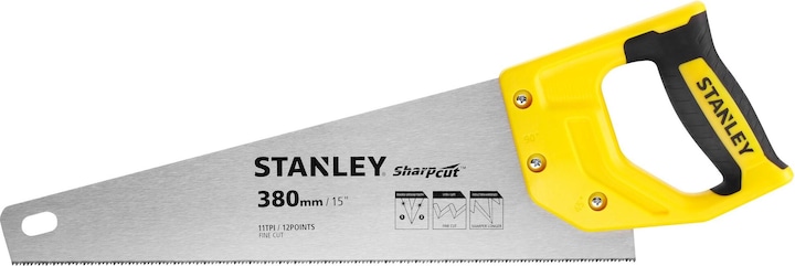 Produktbild Stanley Handsäge Sharpcut (15"/380 mm, Fuchsschwanz mit 11 Zähne/Inch für feines Arbeiten, doppelt g
