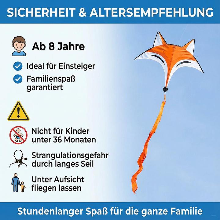 Actual product image Invento Kite Ecoline Fox Kite 96x76 cm, from 5 years, incl. handle with 25 m cord